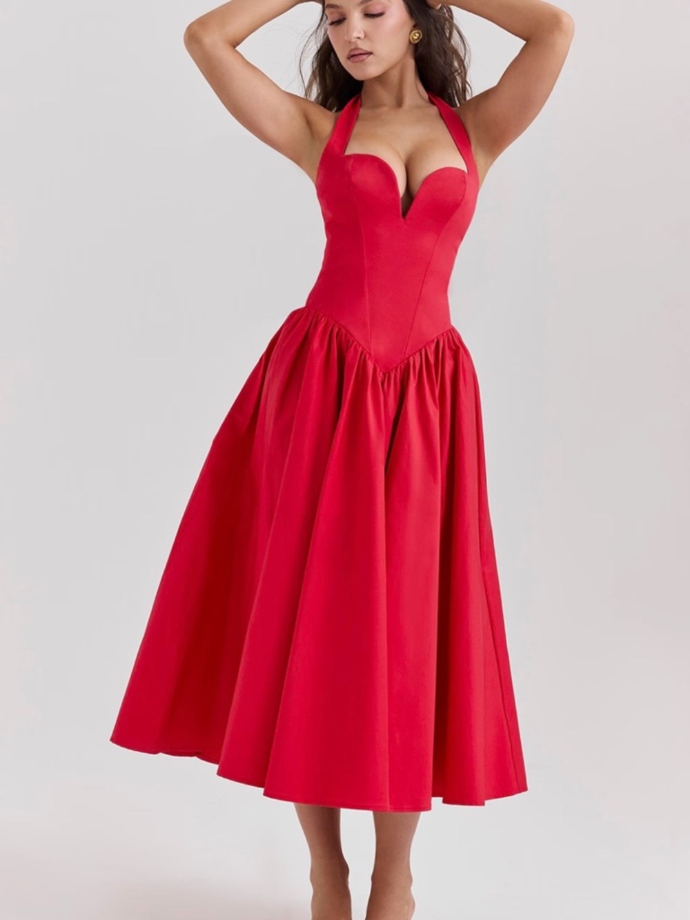 House of CB Red Halter Sweetheart Midi Dress